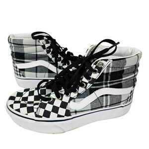 Vans Sneakers Mens Size 6 / Womens 7.5 Sk8-Hi Plaid‎ Checkers Shoes White Gray